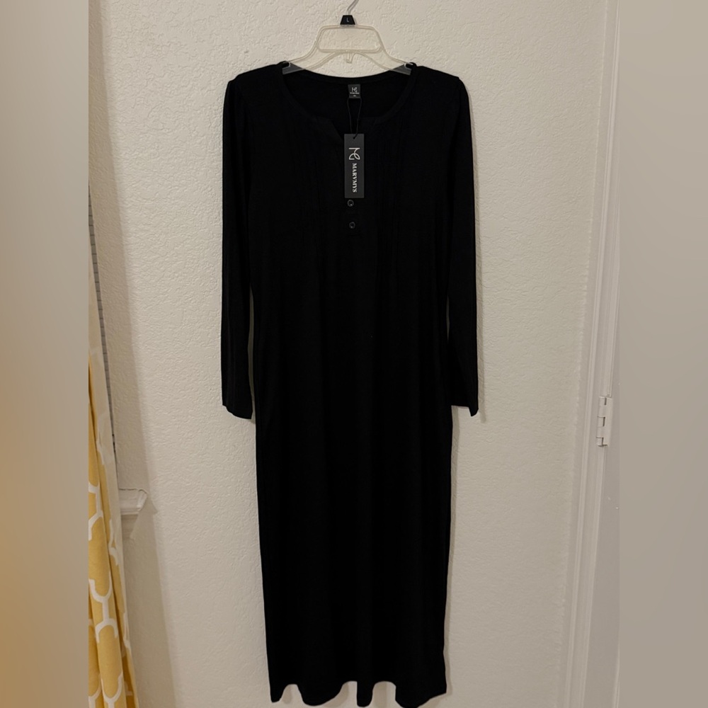New Black Cotton Long Sleeve Dress by Marvmys Size Medium